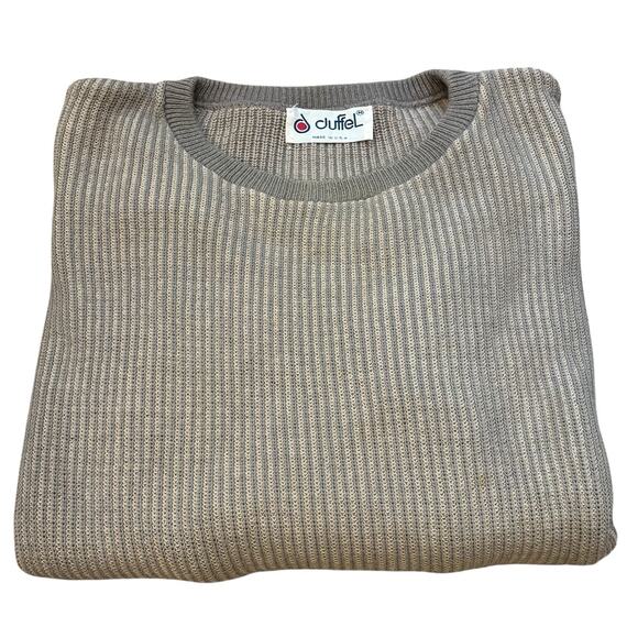 Vintage 1990s DUFFEL Cotton Ribbed Sweater Oatmeal Tan Taupe Made in USA Medium - Picture 2 of 6